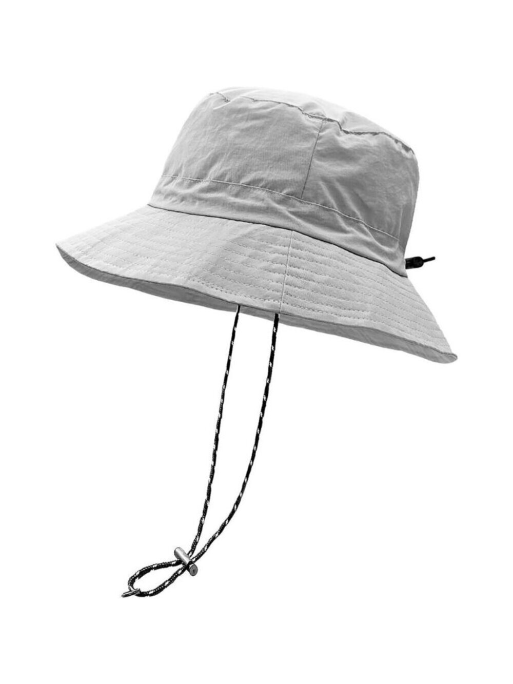 Unisex Light Grey 100% Polyester Wide Brim Boonie Waterproof Chin Strap Sun Hat
